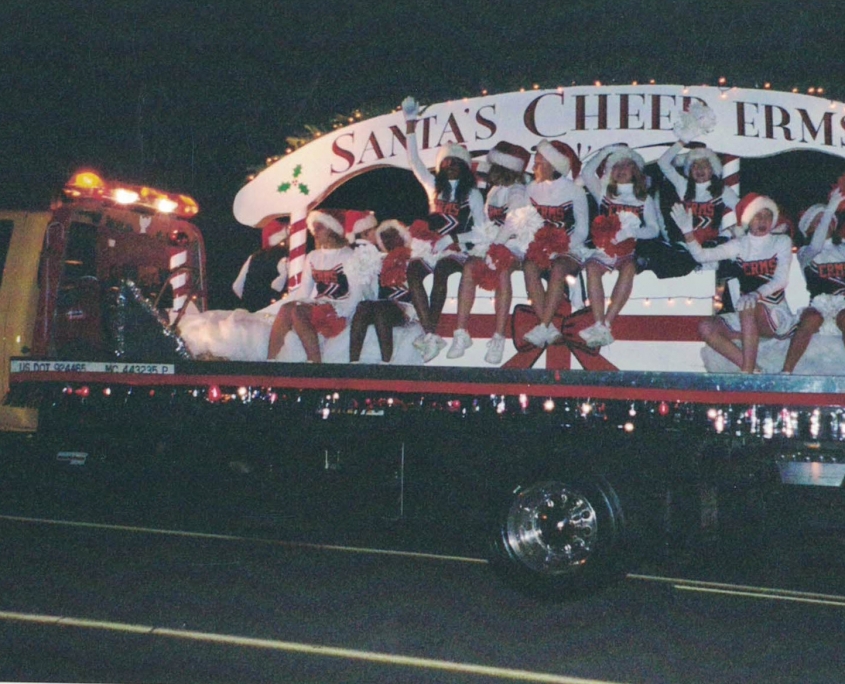 flat bed tow truck in christmas parade